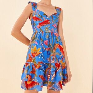 Farm Rio Blue Floral Tiered Mini Dress